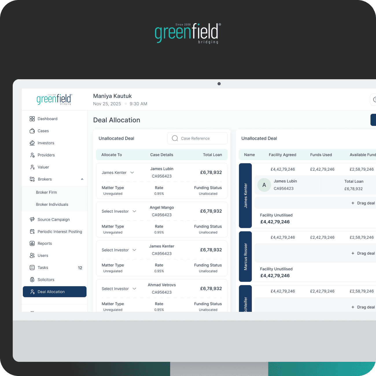 Greenfield Bridging, Lending CRM & investor portal